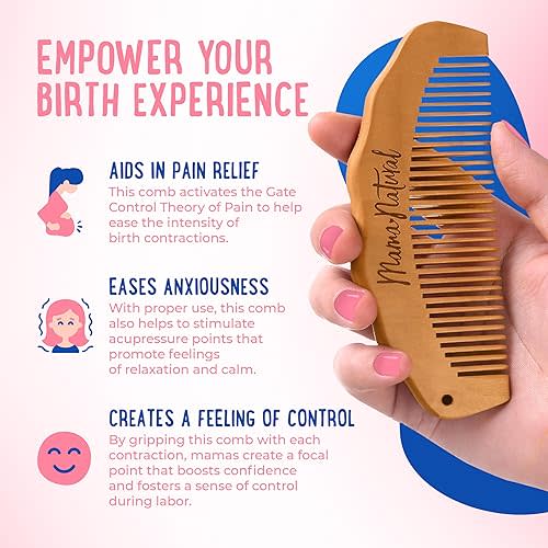 Mama Natural Tide Birth Comb For Labor Pain - (1 Piece) Wooden Comb For Women - Labor Comb For Labor And Delivery Essentials - Wood Comb For Pregnancy, Labor Pain Relief & Labor Gifts For Women