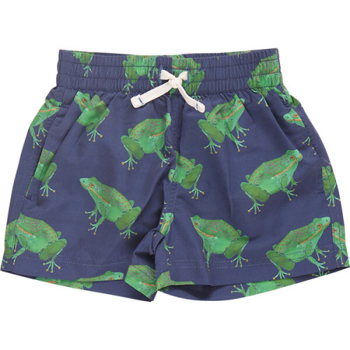 Baby Boys Swim Trunks, Navy Frogs - Pink Chicken | Maisonette