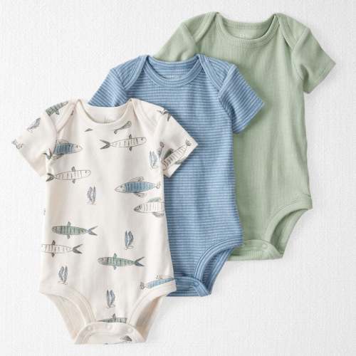 Moss Green, Teal, Fish Print Baby 3-Pack Organic Cotton Bodysuits | Carter’s Oshkosh Canada