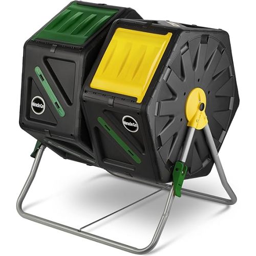 Miracle-Gro Dual Chamber Compost Tumbler – Easy-Turn, Heavy-Duty Outdoor Bin Composter with 2 Sliding Doors (2x18.5 Gal/70L