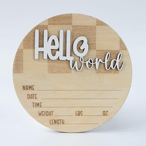 Hello World Baby Birth Stats Sign, 6.2 inches, Wood Engraved Hospital Announcement Board with Flower (BBL2)