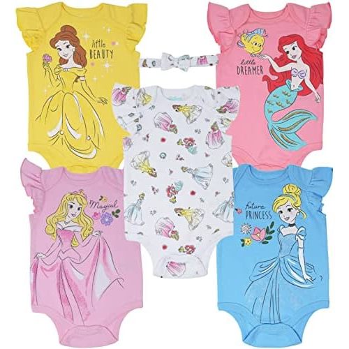 Disney Princess Ariel Cinderella Aurora Baby Girls Bodysuits and Headband Newborn to Infant