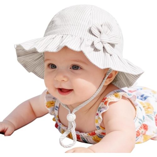 Baby Girl Wide Brim Bucket Hats with UPF 50+ Outdoor Adjustable Beach Hat with Sun Hat