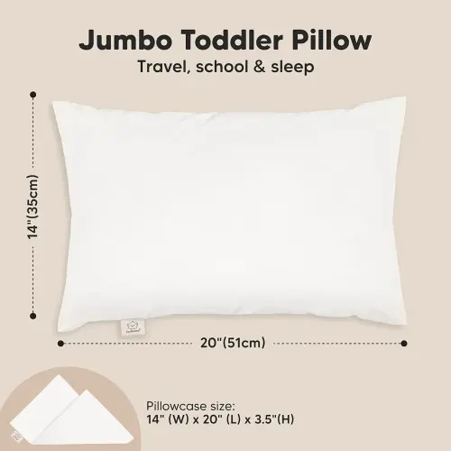 KeaBabies | Jumbo 14X20 - Soft Organic Cotton Toddler Pillows for Sleeping - Machine Washable - Perfect for Travel, Toddler Bed Set (Soft White)