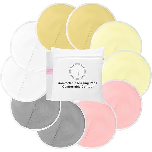 Organic Reusable Nursing Pads 10 Pack Washable Breast Pads with Wash Bag and Travel Storage Bag Nursing Essential for Breastfeeding Mothers 4.7 Inch Nipple Pads