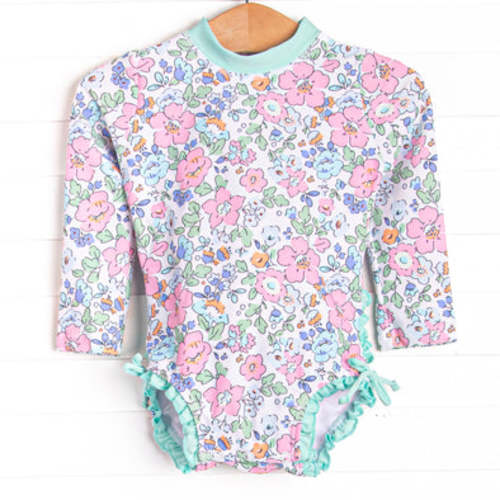 Pink Magnolia Long Sleeve One Piece Rash Guard, Blue – Stitchy Fish