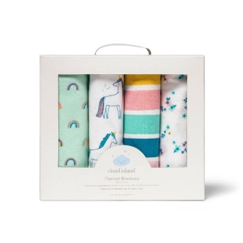 Flannel Baby Blankets Unicorn 4pk - Cloud Island™ - Innovative Blue