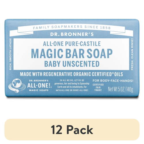 (12 pack) Dr. Bronner's Magic Bar Soap – Baby Unscented - Pure-Castile Soap - 5 oz - for face, body, hands