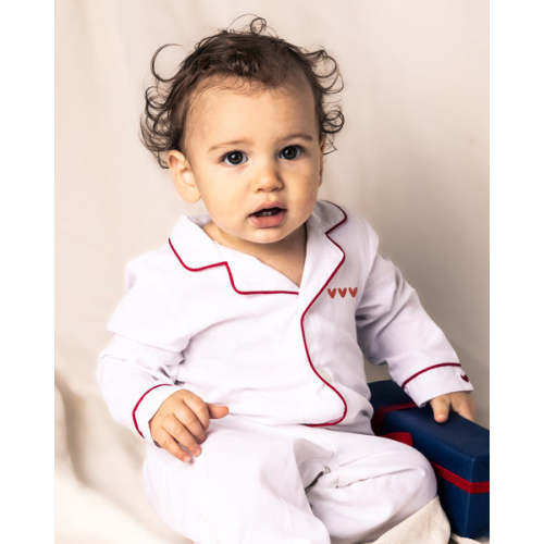 Infant's White Festive Romper with Red Piping | Petite Plume | Over The Moon