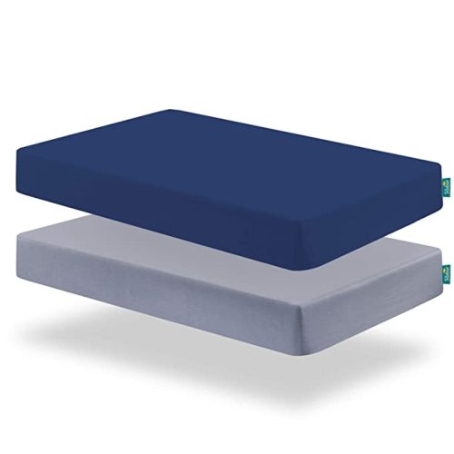 Biloban Crib Sheets Fitted for Boys, 2 Pack Crib Sheet Fits for Standard Crib Mattress, Neutral Toddler Bed Sheets Girl, Grey & Navy, 52”X 28”