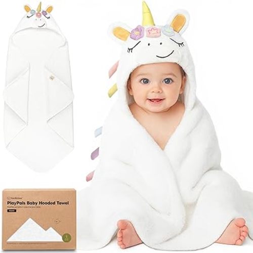 KeaBabies Organic Baby Towel with Hood for Girls, Boys - Soft, Absorbent, 100% Cotton Hooded Baby Towels for Newborns, Infants, Large Hooded Bath Towels for Babies, Kids, Toddler 1-3 (Uria)