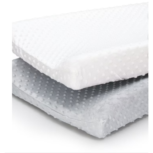 The Peanutshell Nursery Changing Pad Cover for Babies, 2 Pack Set, Minky White and Gray