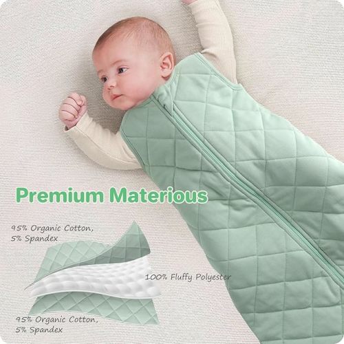 Baby Sleep Sack Sleeveless Super Soft Cotton Warm 0-6 Months 1.5 Tog, Sleeping Sack Thick Comfortable Wearable Blanket 2-Way Zipper, Sleeping Bag Sleepsack Unisex Newborn Infant Babies Girls Boys - Calm Sage - S ( 0-6 months )