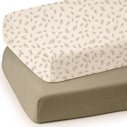 lulumoon Baby Muslin Crib Sheets - Toddler Cotton Fitted Crib Sheets Neutral for Boys and Girls 2Pack