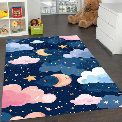 Kids Room Galaxy Rug , Moon and Stars Play Mat , Soft Nursery Carpet , Dreamy Sky Theme - Baby Room Decor , Celestial Area Rug,Gift For Her