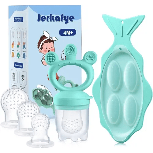Baby Fruit Feeder, with Mini Freezer Tray, Silicone Teething Toys, Breastmilk Popsicle Molds for Baby Teething Relief, Includes 4 Mesh Pacifier