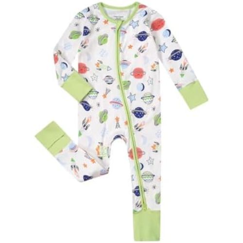 Teach Leanbh Unisex Baby Cotton Pajamas with Mittens and Feet Cuffs 2 Way Zipper Long Sleeve Romper Sleep and Play