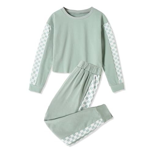 SANMIO Toddler Girl Clothes 2 Piece Outfits Girls Tracksuit Activewear Long Sleeve Checkered Sweatshirts+Sweatpants