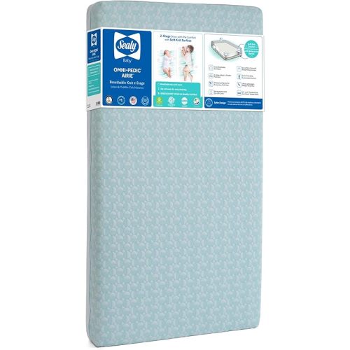 Sealy OmniPedic Airie 2-Stage Breathable Crib Mattress Plus Toddler Bed Fit, Ultra Firm and Hypoallergenic, GREENGUARD Gold Certified, Made in USA, 52"x28"