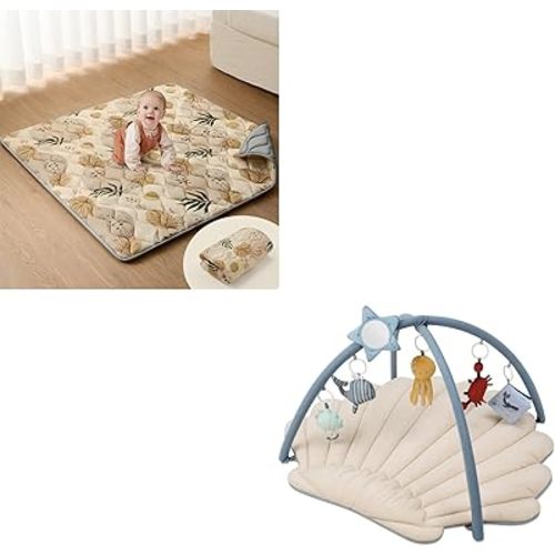 Blissful Diary 43x43 Playpen Mat Earth Tones Design + Sea Shell Baby Play Gym Mat