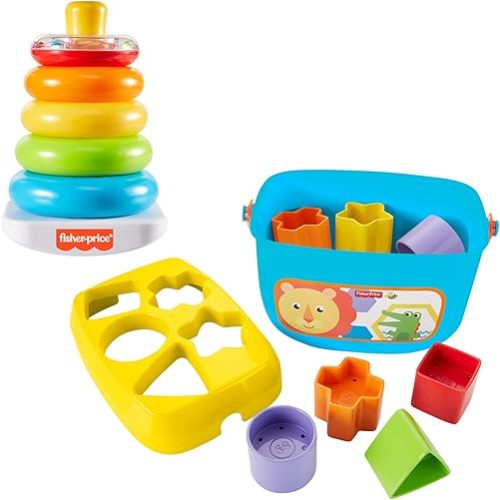 Fisher-Price Classic Toys Bundle with Baby’s First Blocks Set and Rock-a-Stack Ring Stacking Toy