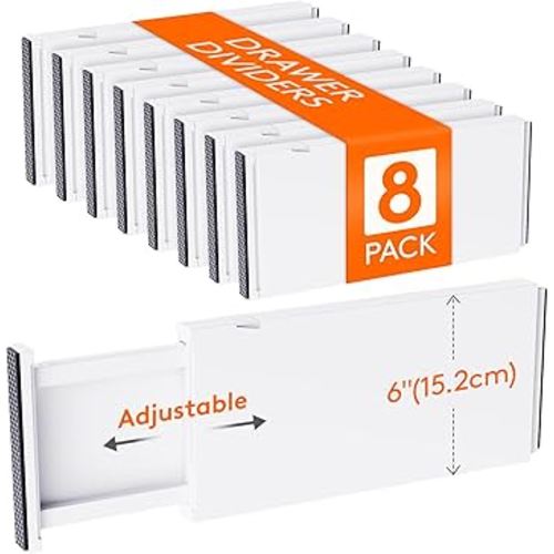 Lifewit 8 Pack Drawer Dividers Plastic 6" High, 13.5-22" Adjustable Drawer Organizers for Clothes, Expandable Dresser Separators in Bedroom/Bathroom/Kitchen/Fridge/Office Organization and Storage