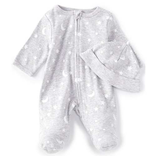 Little Me Baby Preemie-9 Months Long-Sleeve Moon Stars Footie Coverall & Hat Set
