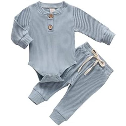CIYCUIT Newborn Baby Boy Outfits Long Sleeve Solid Color Ribbed Knitted Romper Pants 2Pcs Gender Neutral Baby Clothes