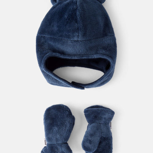 Navy Baby Boy KOMBI Velboa Fleece Hat and Mitten Set | Carter’s Oshkosh Canada