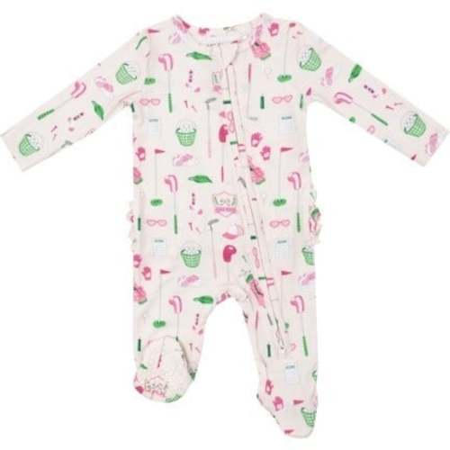 Golf Club 2 Way Zipper Ruffle Back Footie, Pink - Angel Dear | Maisonette