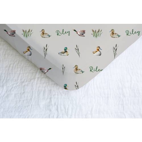 Ducks Crib Sheet, Personalized Duck Hunting Nursery Bedding, Mallard Duck Baby Bedding, Duck Baby Shower Gift, Ducks Nursery Decor, New Baby