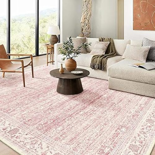 Brakki 8x10 Area Rugs Washable, Pink Large Rugs for Living Room Bedroom