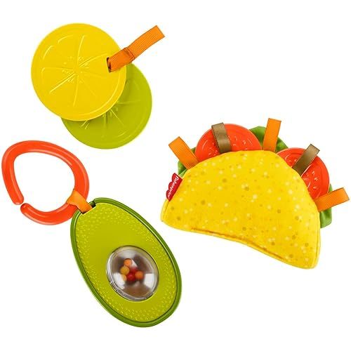 Fisher-Price Baby Toys Taco Tuesday Set, 3 Pretend Food Rattle & Sensory Activities for Newborns Ages 3+ Months