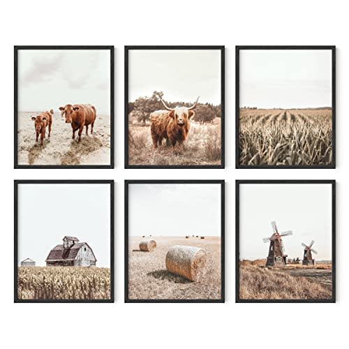 HAUS AND HUES Highland Cow Wall Art – Rustic Farmhouse Decor, Unframed Cow Prints, Country Animal Artwork, Farm Pictures for Wall, Vintage Western Wall Decor