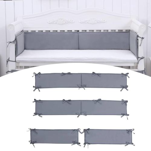 Baby Padded Cushioned Liners Crib 4 Insides Anticollision Pads, Mesh Breathable Cushioned Pads for Boys Girls (MM-Gray)