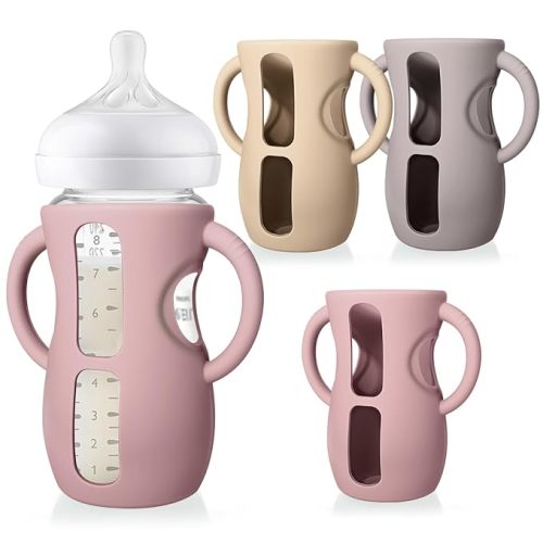 Juome Silicone Sleeves with Handles for Avent Natural Glass Baby Bottles - 3 Pack Anti Breakage Baby Bottle Holder for Philips Avent Glass Baby Bottle, Compatible with Phillips Avent Bottles 8 oz