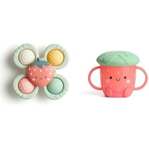 Itzy Ritzy Strawberry Bundle - Includes Pop & Whirl Spinning Toy and Snack Cup