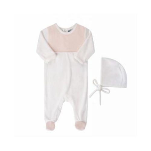 Unisex Chevron Velour Romper with Bonnet - Baby
