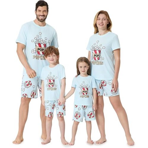 PATPAT Matching Pajamas for Family Mommy and Me Pajamas Cartoon Print Short Sleeve Tops and Shorts Casual Sleepwear Sets