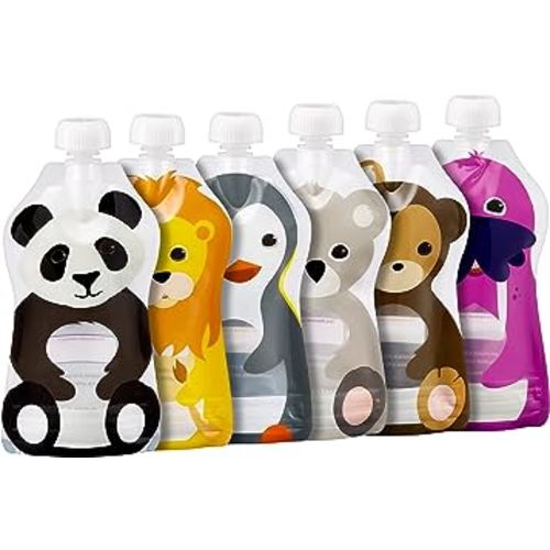 Squooshi Reusable Baby Food Pouches for Toddlers | BPA Free Plastic, Food Safe, Freezer Safe | Refillable for Applesauce Yogurt & Puree Squeeze Pouch | 6 Pack | 5 oz
