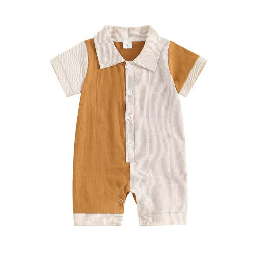 Baby Boy Jumpsuit Summer Short Sleeve Lapel Collar Stripes Contrast Co – August + Willow
