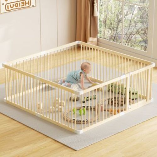Large Wooden Baby Playpen, Adjustable Gate for Toddler and Babies, Baby Fence Play Yard with Door, Safe Play Area Kids Activity (79.5x71.5x24inches)