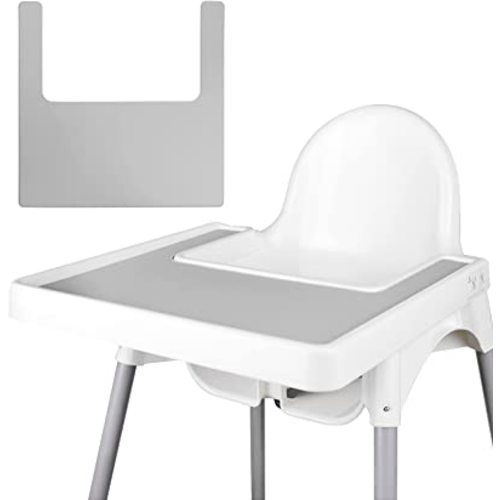 High Chair Placemat, Durable High Chair Placemat Silicone, Clean and Hygienic, Suitable for IKEA Antilop Highchai, for Toddlers and Babies (Light Gray)