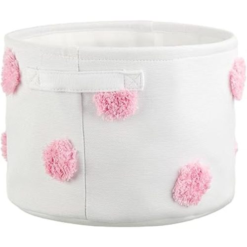 Polka Dot Basket for Kids Fabric Storage Basket with Handles Cute Storage Bin Decor for Nursery Baby Girl Basket Round Shelf with Handle Foldable Shelf Basket Closet Organizer (Pink Polka Dot)