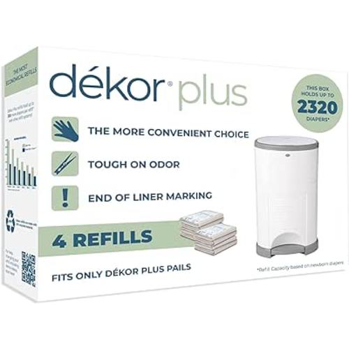 Amazon.com: DEKOR Plus Diaper Pail Refills | 4 Count | Most Economical Refill System | Quick & Easy to Replace | No Preset Bag Size – Use Only What You Need | Exclusive End-of-Liner Marking | Baby Powder Scent : Baby