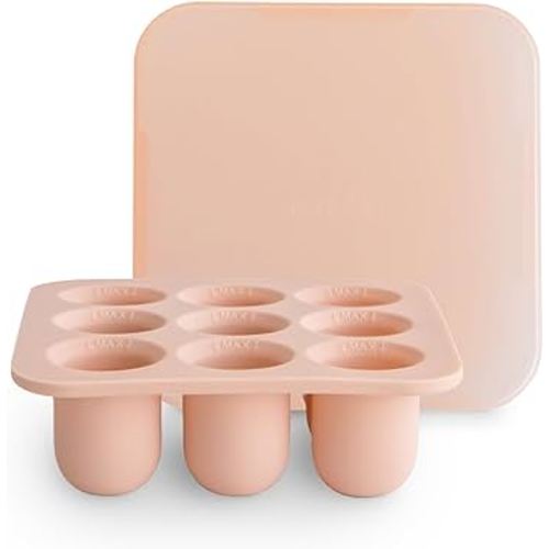 mushie Fresh Food Feeder Freezer Tray with Lid for Frozen Baby Food | 9 Cups x 0.34 oz | BPA Free Storage Container (Blush)