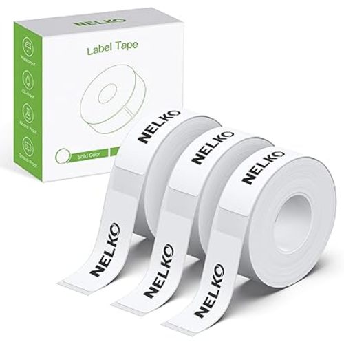 NELKO Genuine P21 Label Maker Tape, Adapted Label Print Paper, 14x40mm (0.55"x1.57"), Standard Laminated Office Labeling Tape Replacement, Multipurpose of P21, 180 Tapes/Roll, 3-Roll, White
