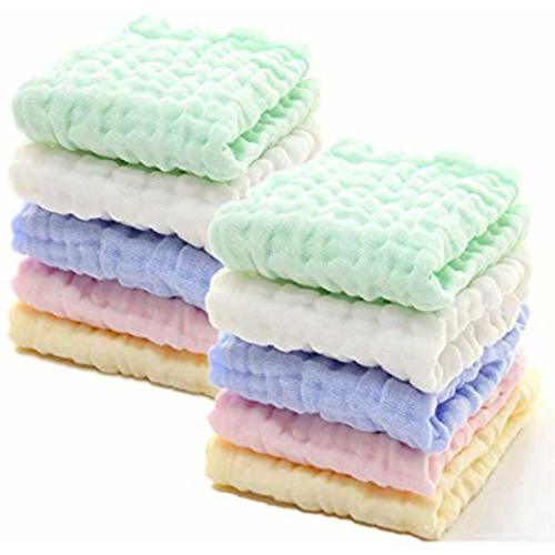 Baby Muslin Washcloths - Natural Muslin Cotton Baby Wipes - Soft Newborn Baby Face Towel for Sensitive Skin- Baby Registry as Shower Gift, 10 Pack 12x12 inches by MUKIN (Multicolored)