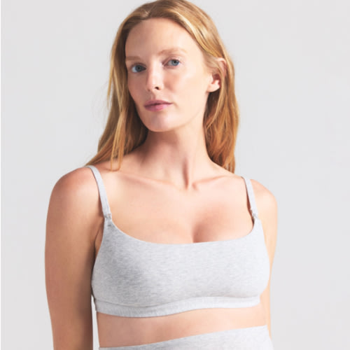 COTTON JERSEY MATERNITY NURSING SCOOP BRALETTE | LIGHT HEATHER GREY