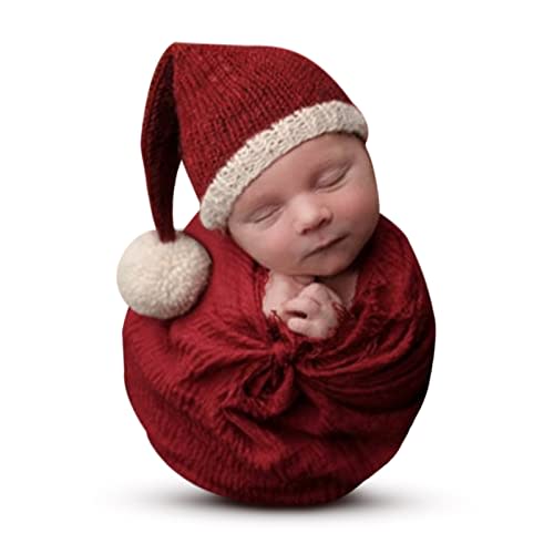 Christmas Newborn Photography Props Swaddle Wraps with Santa Hats for Baby Boys Girls Photo Props Shoot
